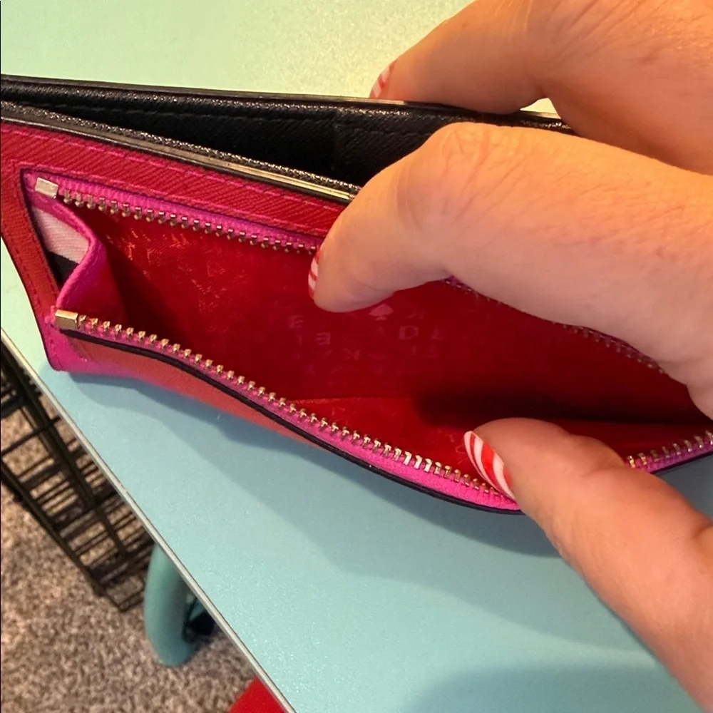 Kate Spade Tricolor Wallet card colder coin purse designer clutch red pink white